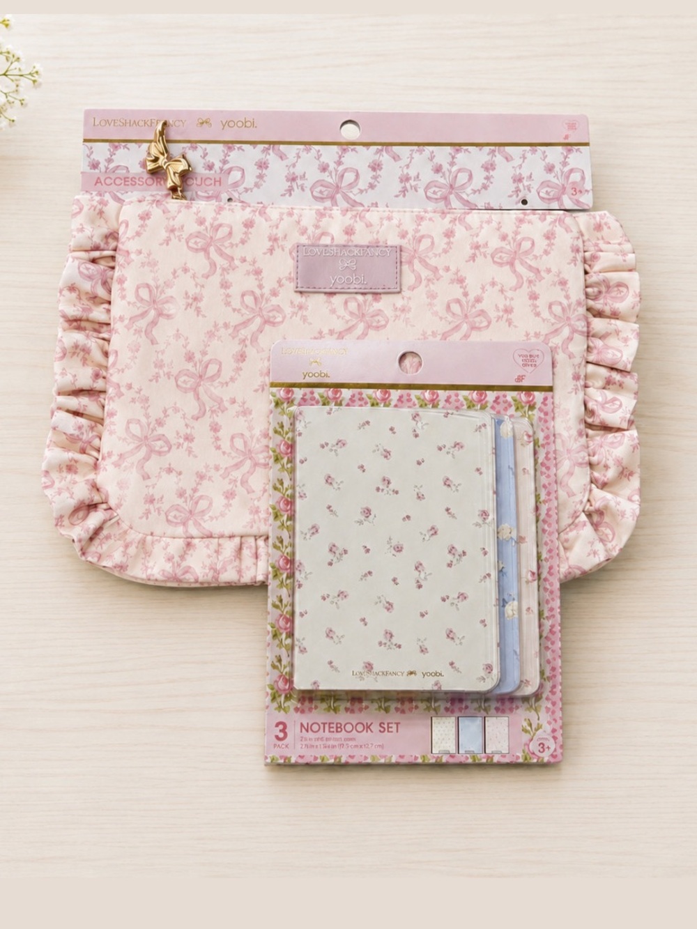 LoveShackFancy Pink  Bow Zip Case, Mini Journal Set
